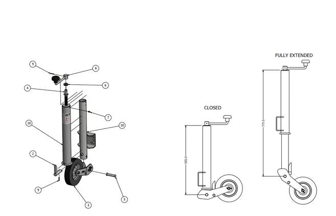 Roue jockey automatique 60 mm pour remorque