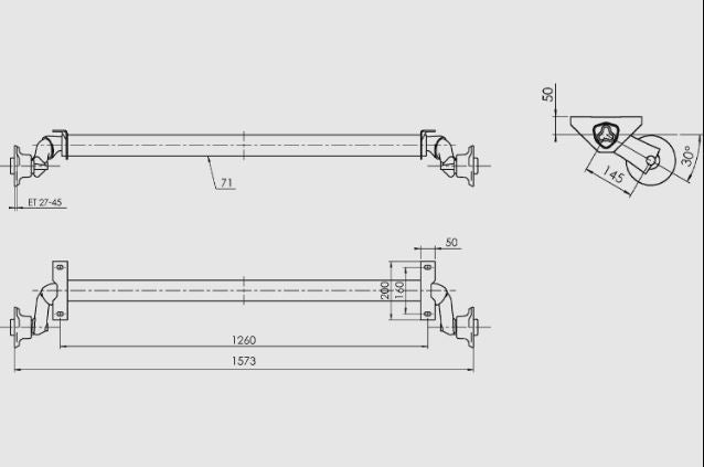 Essieu non freiné AL-KO OPTIMA pour remorque 750kg 1260mm 1573mm 4x100