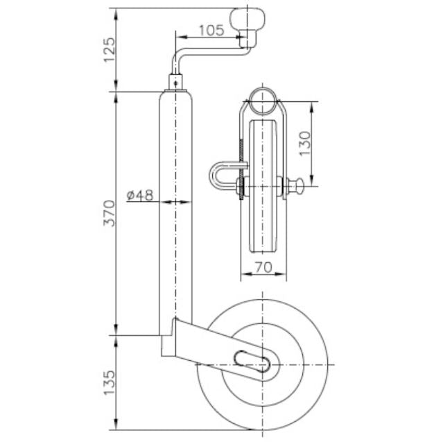 Roue jockey avec collier pour remorque LB 48 mm