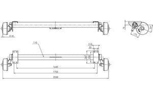 Essieu freiné AL-KO EURO pour remorque bateau 1800kg 1645/1755mm 2230mm 5x112