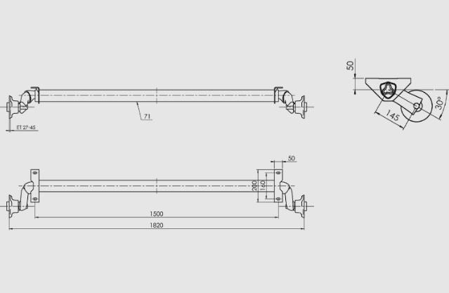 Essieu non freiné AL-KO OPTIMA pour remorque 750kg 1500mm 1820mm 4x100