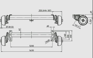 Essieu freiné AL-KO COMPACT pour remorque / dépanneuse 1350kg 1200mm 1650mm 5x112