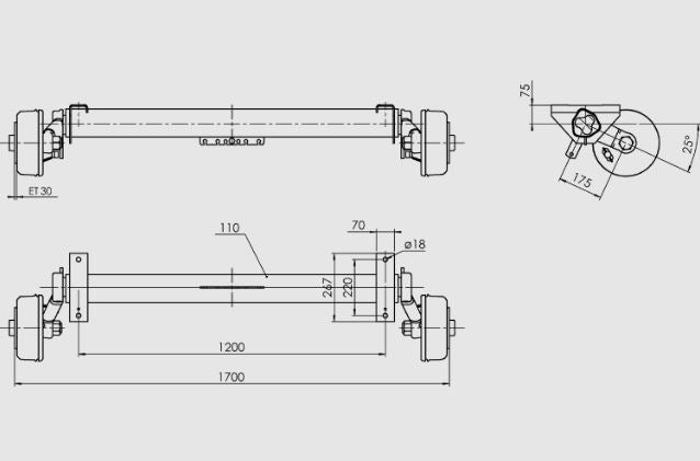 Essieu freiné AL-KO EURO pour remorque / dépanneuse 1800kg 1200mm 1700mm 5x112