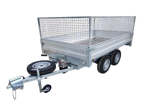 Remorque Benne ridelles grillagées 2 essieux de 750 kg  312 x 158  Pompe de levage électrique