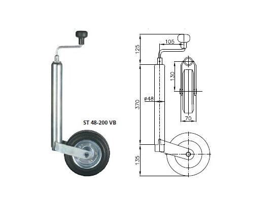 Roue jockey diametre 48 ST 48-200 VB avec le collier 48 mm Winterhoff