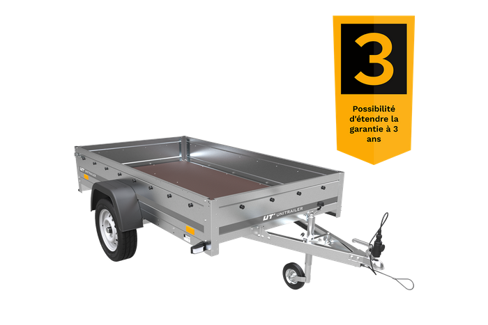 Remorque voiture simple essieu Uni trailer Garden Trailer 230 x 125 cm avec timon fixe 500/750 kg