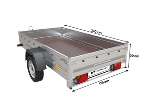 Remorque voiture simple essieu Uni trailer Garden Trailer 230 x 125 cm avec timon fixe 500/750 kg